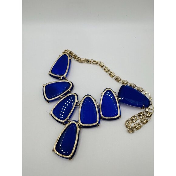 Cobalt Blue Gold Tone Chunky Statement Necklace 18” Heavy - Picture 3 of 5